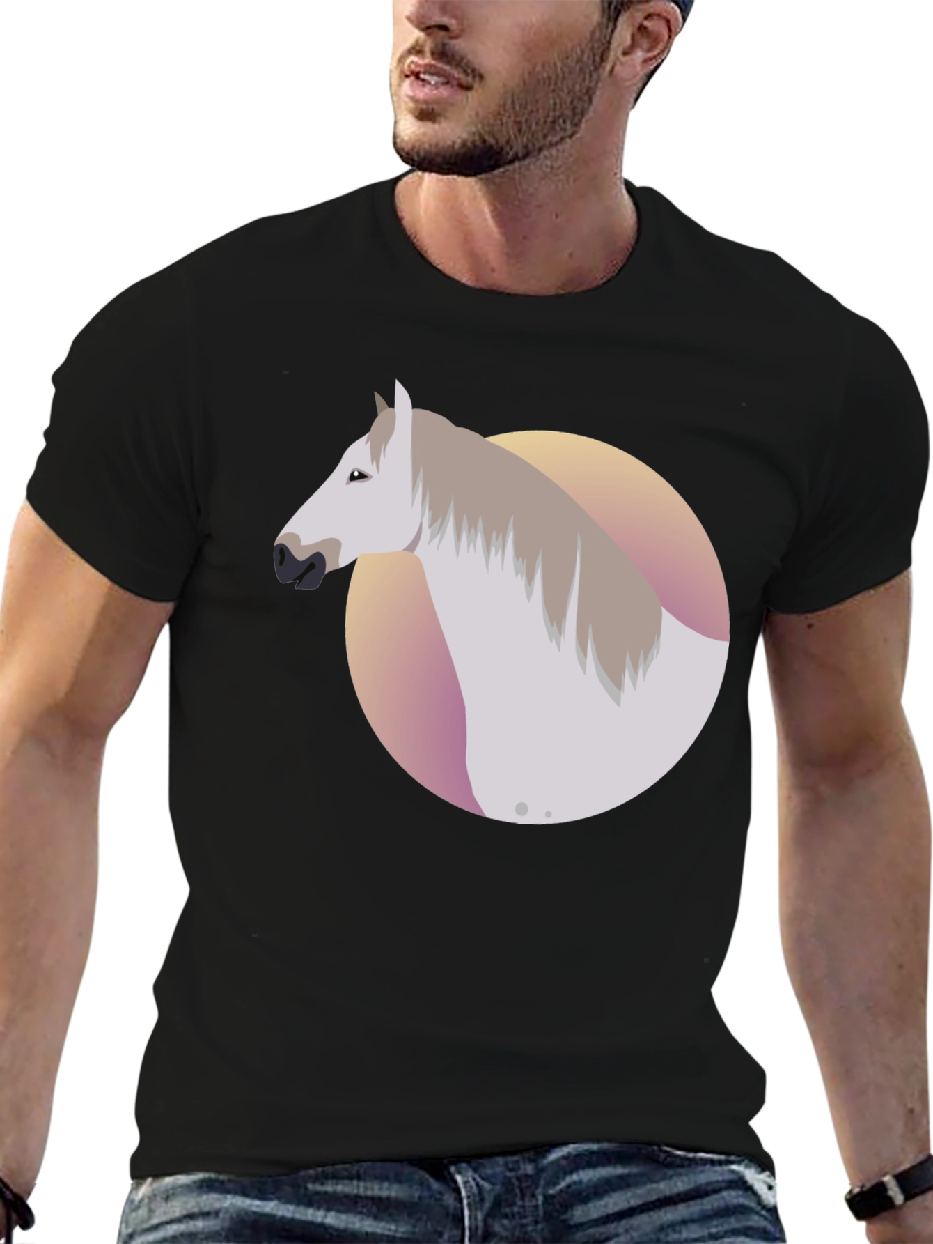 Horse Graphic Tee - Black Cotton Blend Shirt