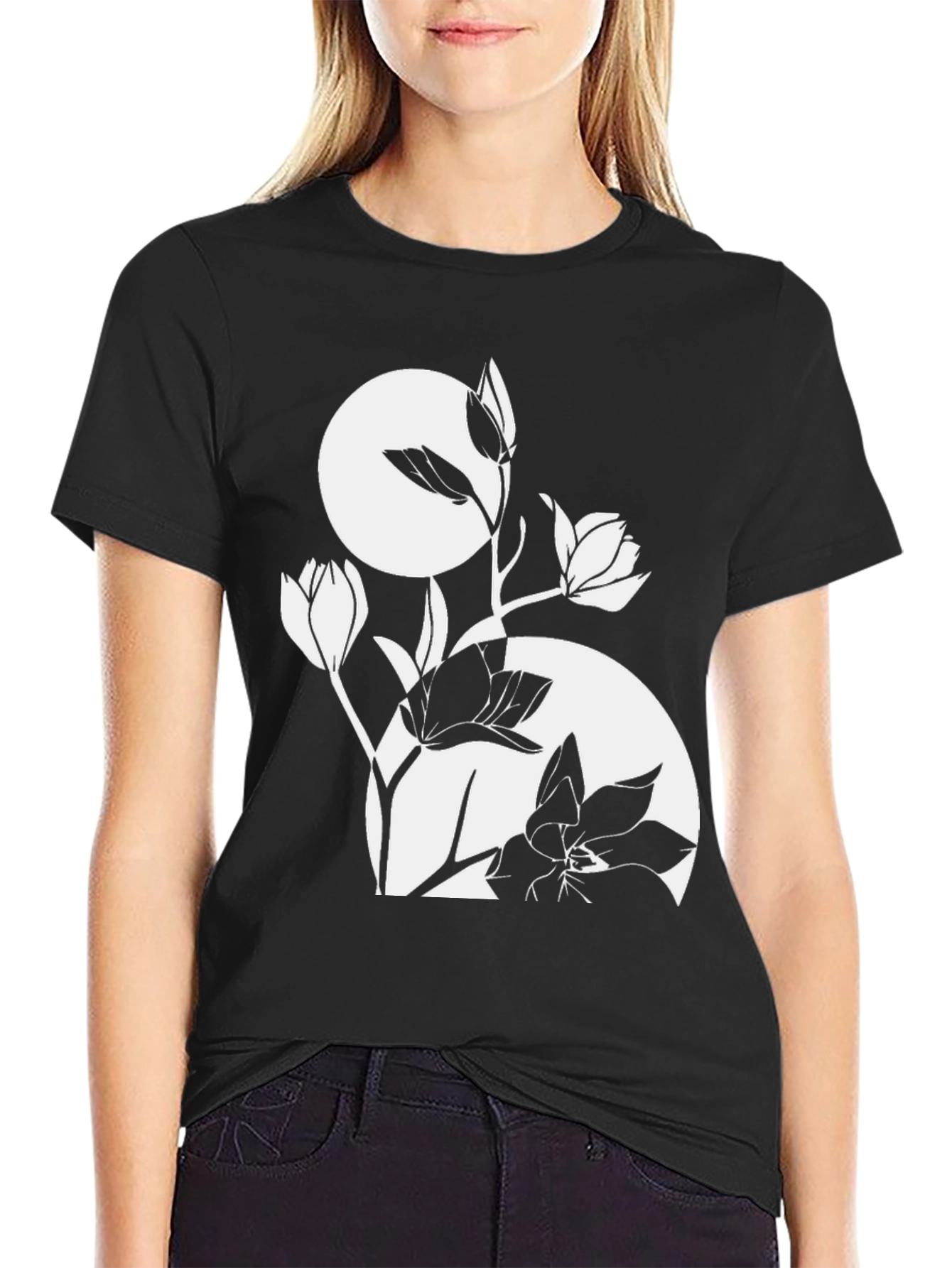 Floral Graphic Tee - Stylish Black T-Shirt