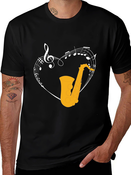 Saxophone Heart Graphic T-Shirt - Music Lover Tee