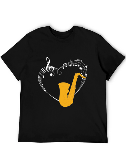 Saxophone Heart Graphic T-Shirt - Music Lover Tee