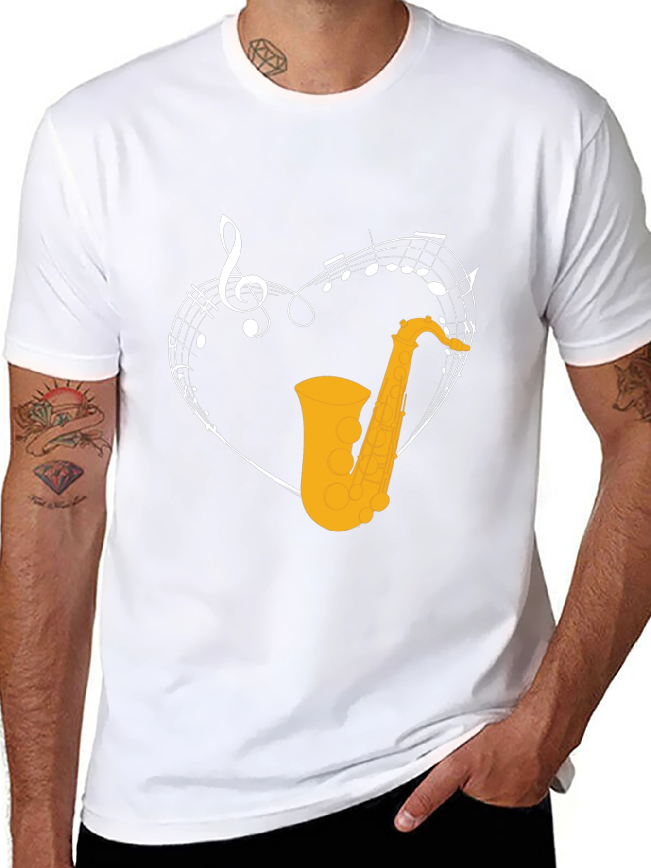 Saxophone Heart Graphic T-Shirt - Music Lover Tee