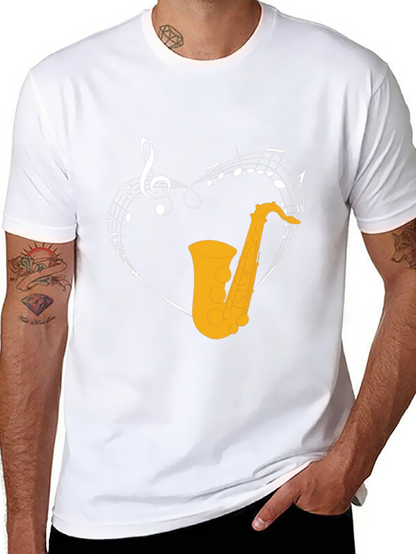 Saxophone Heart Graphic T-Shirt - Music Lover Tee