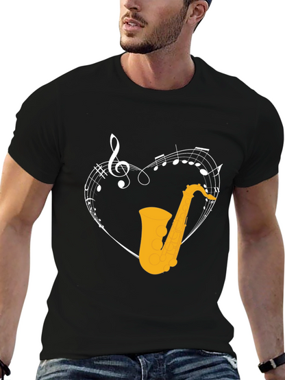 Saxophone Heart Graphic T-Shirt - Music Lover Tee