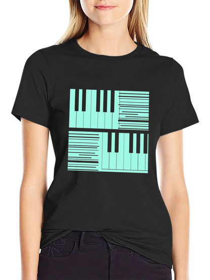 Cool Piano Keys Graphic Print Black T-Shirt
