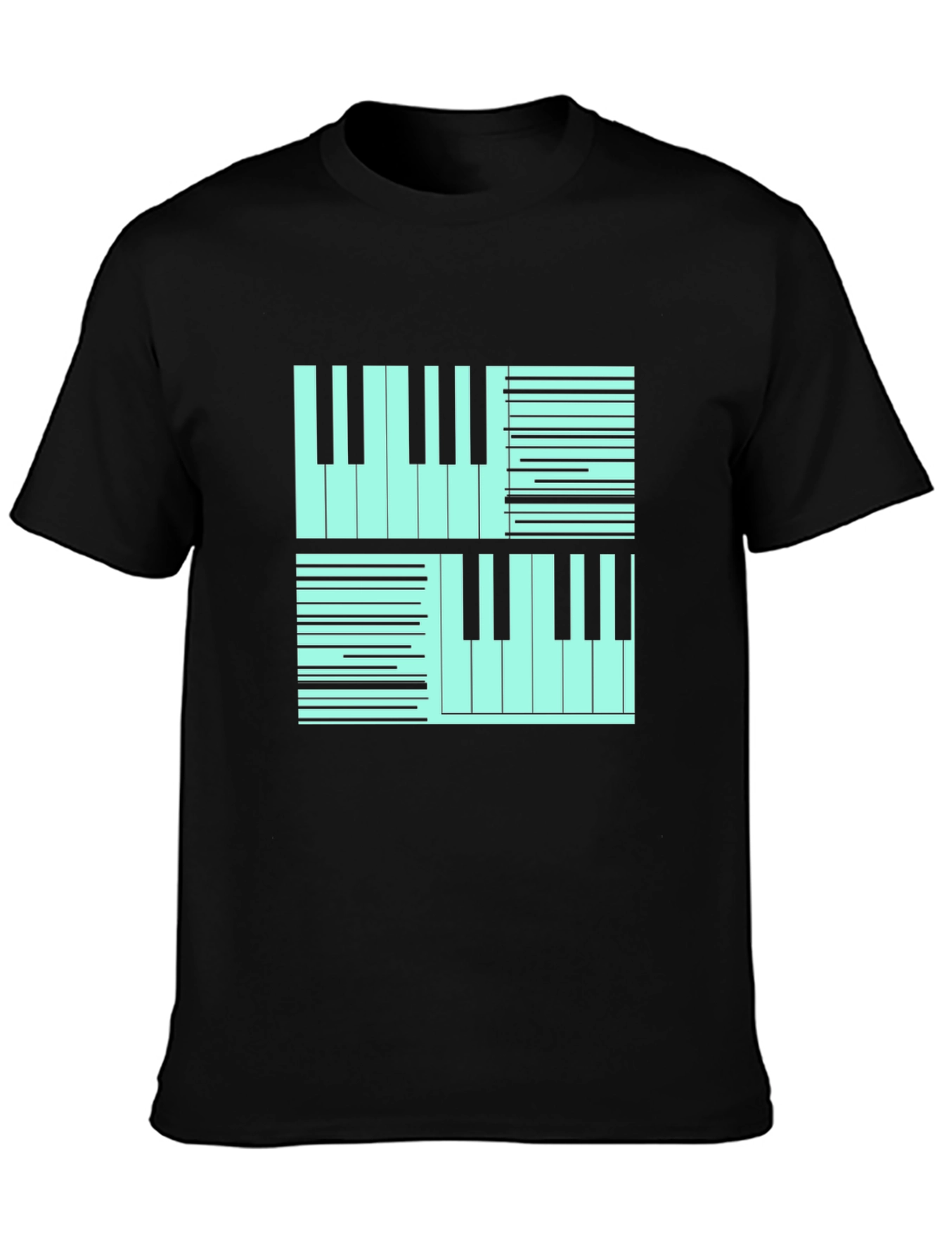 Cool Piano Keys Graphic Print Black T-Shirt