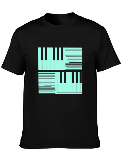 Cool Piano Keys Graphic Print Black T-Shirt