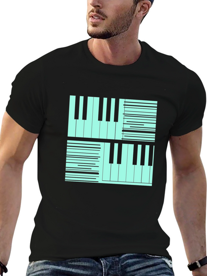 Cool Piano Keys Graphic Print Black T-Shirt