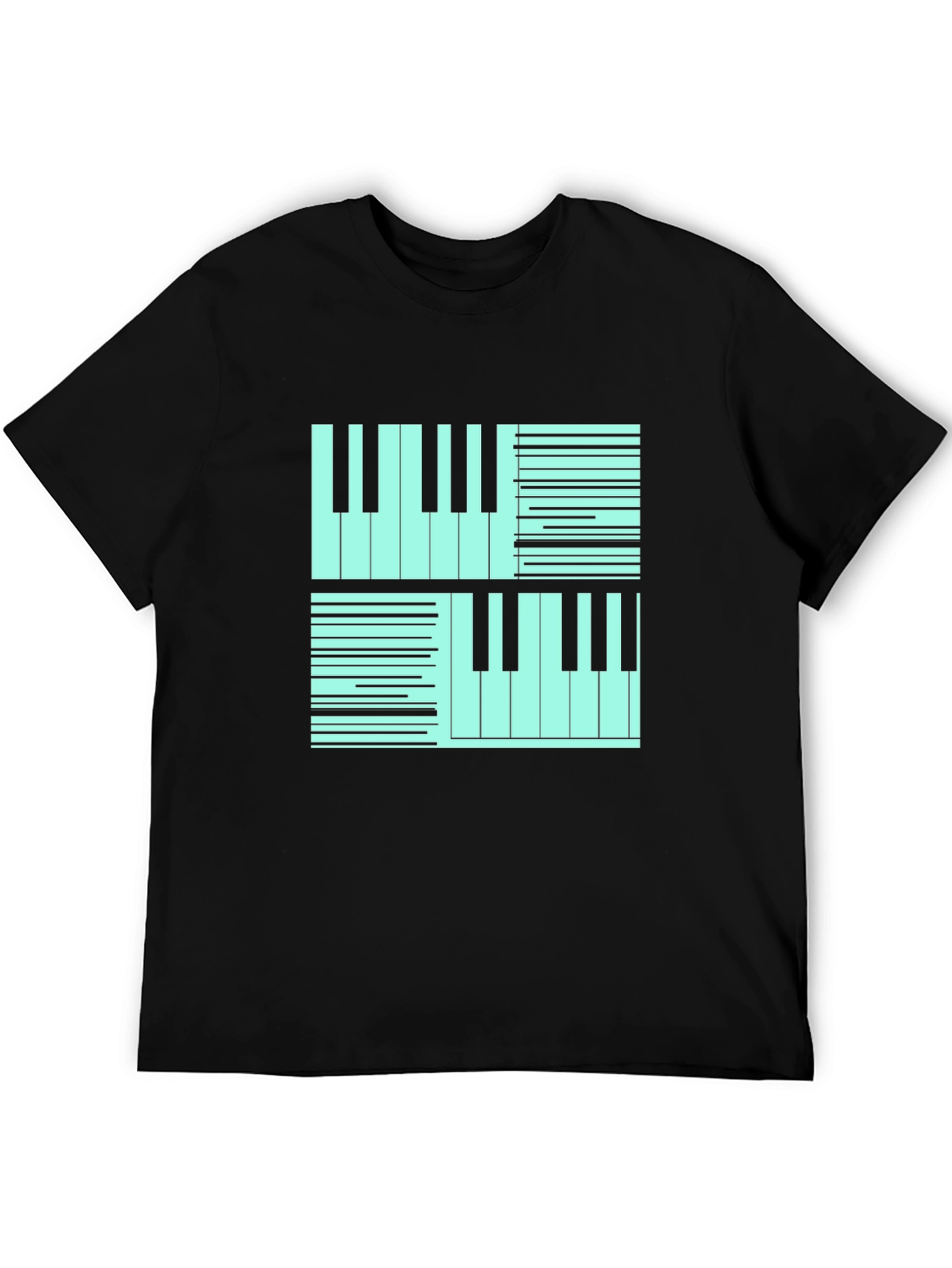 Cool Piano Keys Graphic Print Black T-Shirt