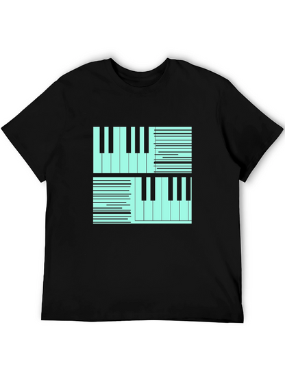 Cool Piano Keys Graphic Print Black T-Shirt