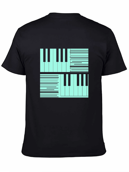 Cool Piano Keys Graphic Print Black T-Shirt