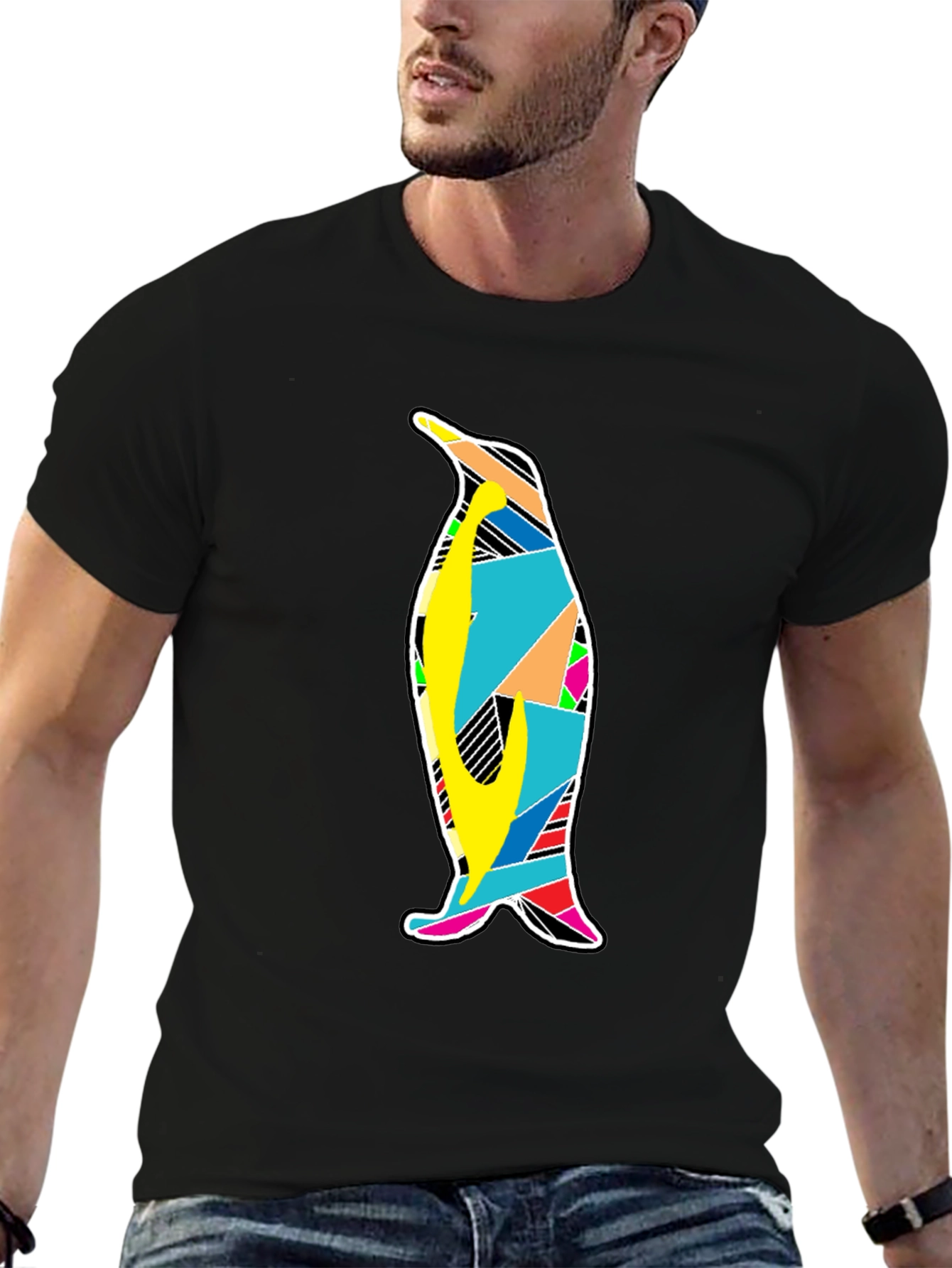 Mens Black Penguin Graphic T-Shirt