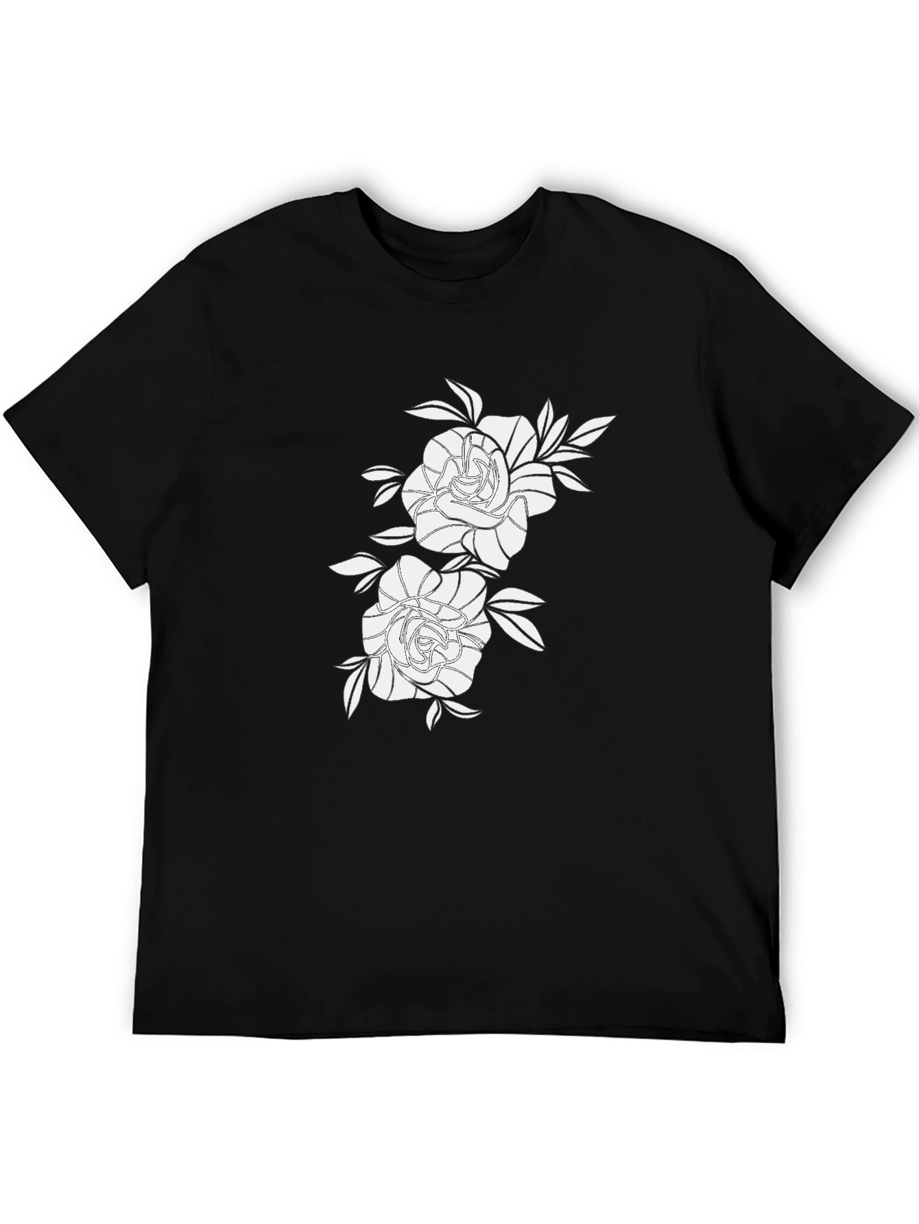 Black Graphic Tee with Floral Rose Design