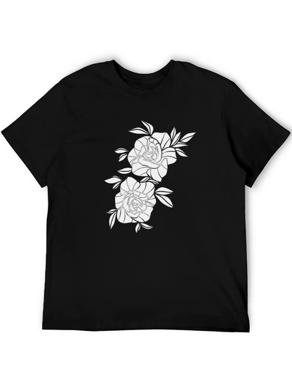 Black Graphic Tee with Floral Rose Design