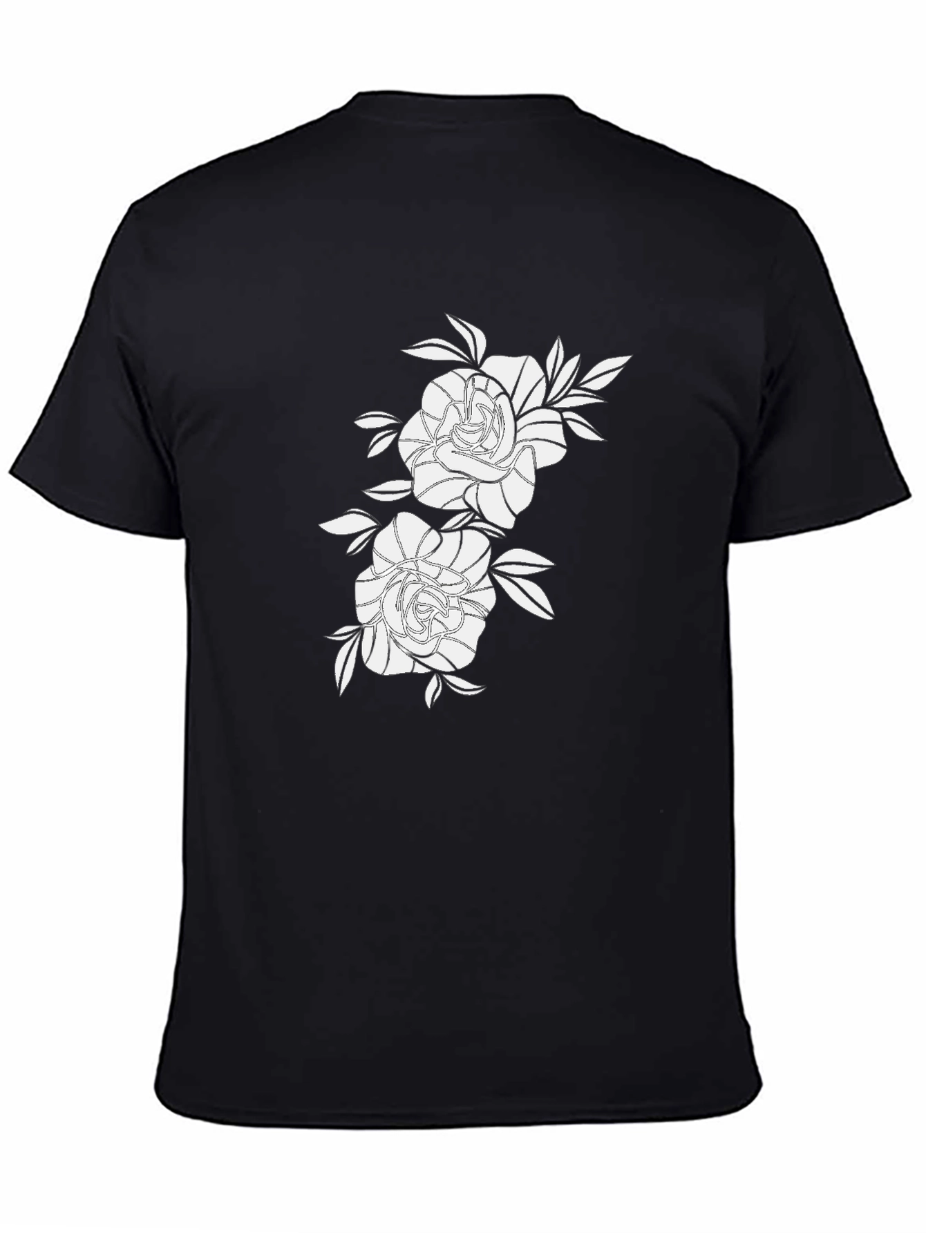 Black Graphic Tee with Floral Rose Design