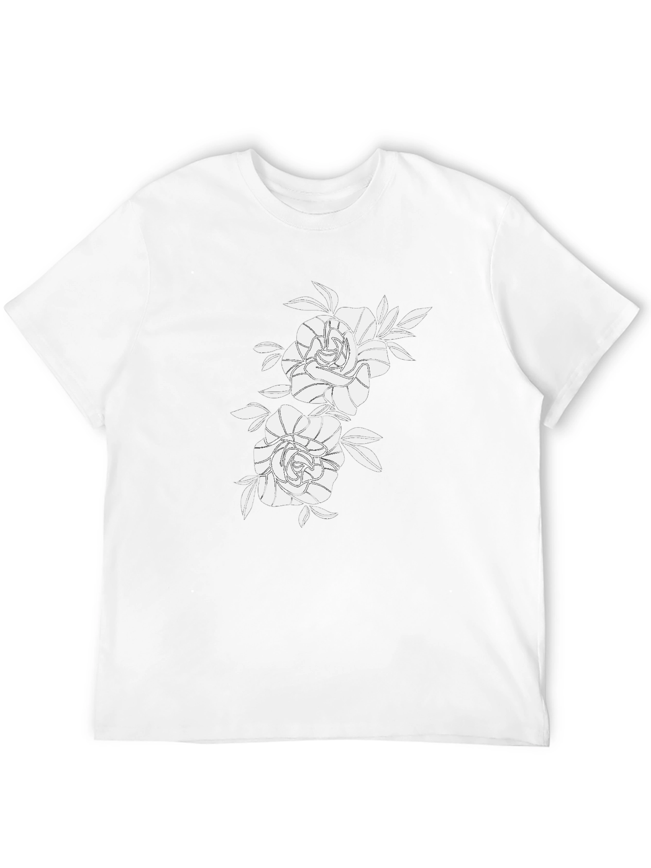 Black Graphic Tee with Floral Rose Design