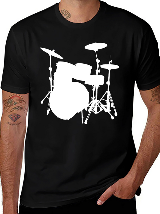 Drum Set Graphic Tee - Black Cotton Shirt