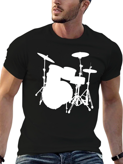 Drum Set Graphic Tee - Black Cotton Shirt