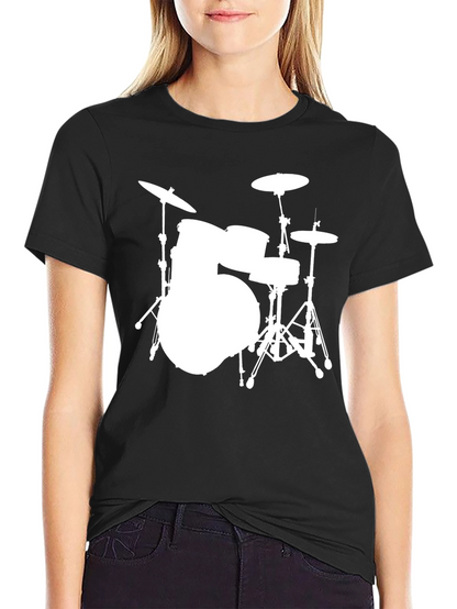 Drum Set Graphic Tee - Black Cotton Shirt