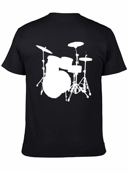Drum Set Graphic Tee - Black Cotton Shirt