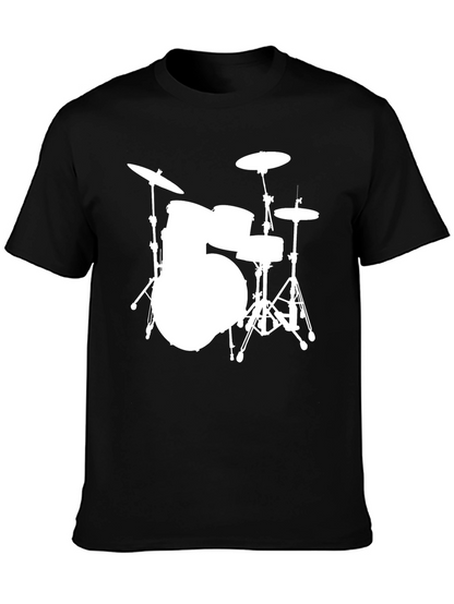 Drum Set Graphic Tee - Black Cotton Shirt