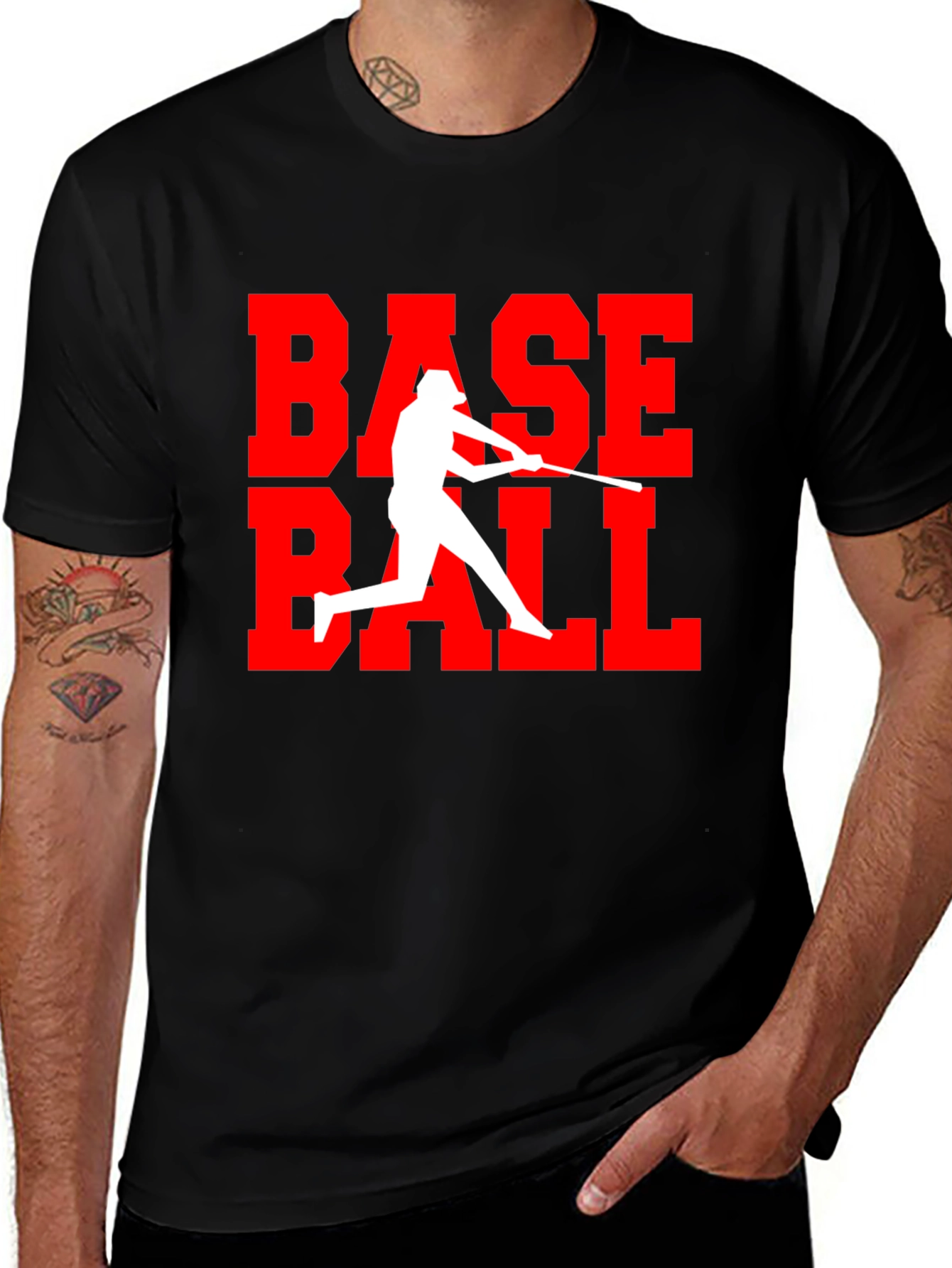 Baseball Graphic Tee - Black Cotton T-Shirt