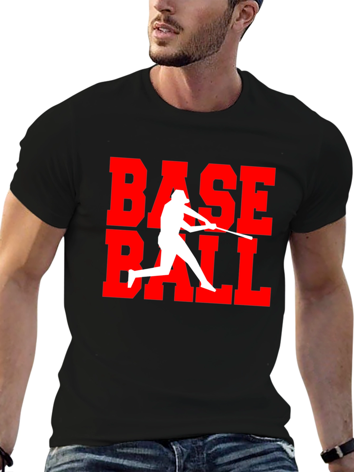 Baseball Graphic Tee - Black Cotton T-Shirt