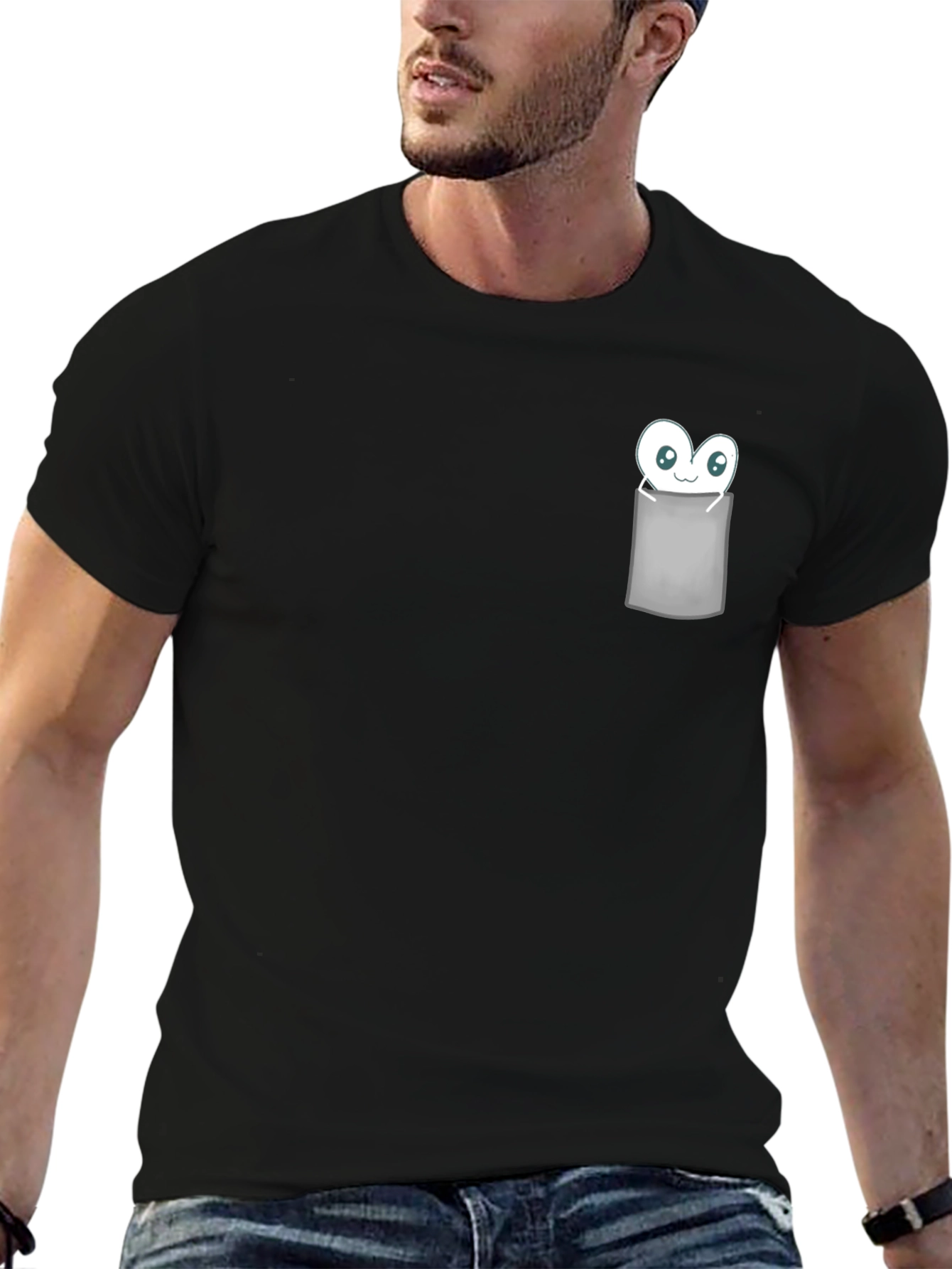 Cute Monster in Pocket Graphic T-Shirt - Black
