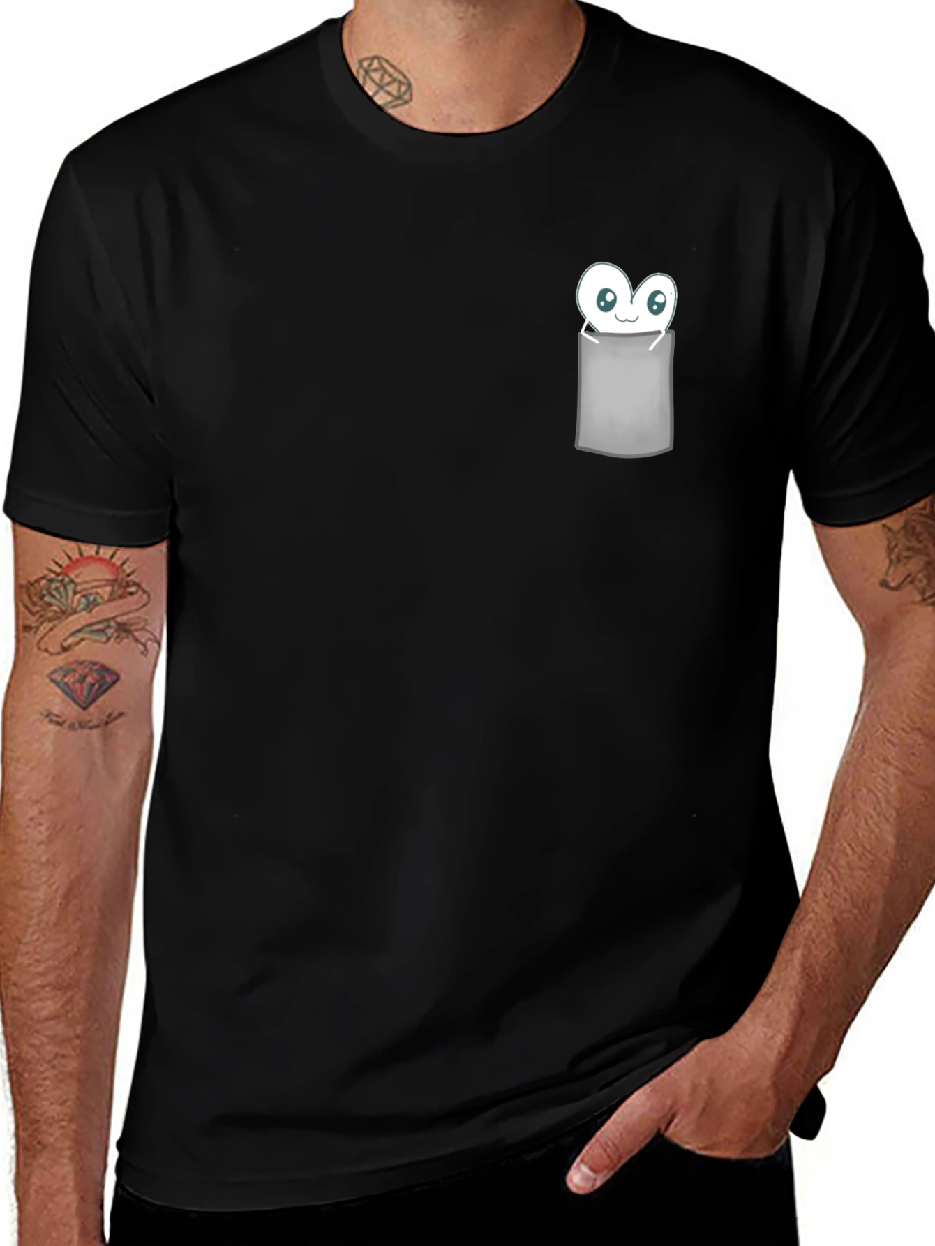 Cute Monster in Pocket Graphic T-Shirt - Black