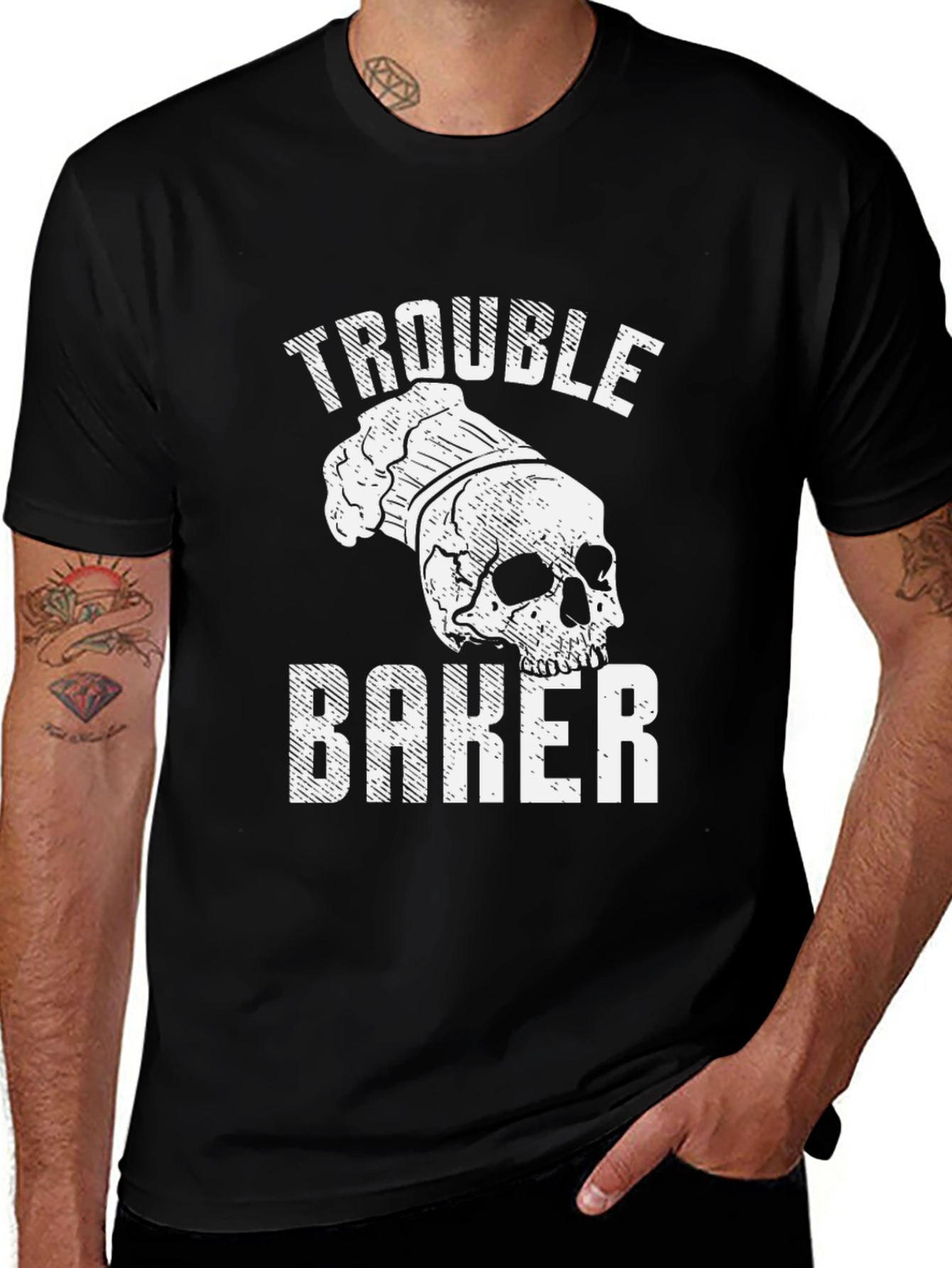 Trouble Baker Skull Chef T-Shirt - Funny Baking Tee
