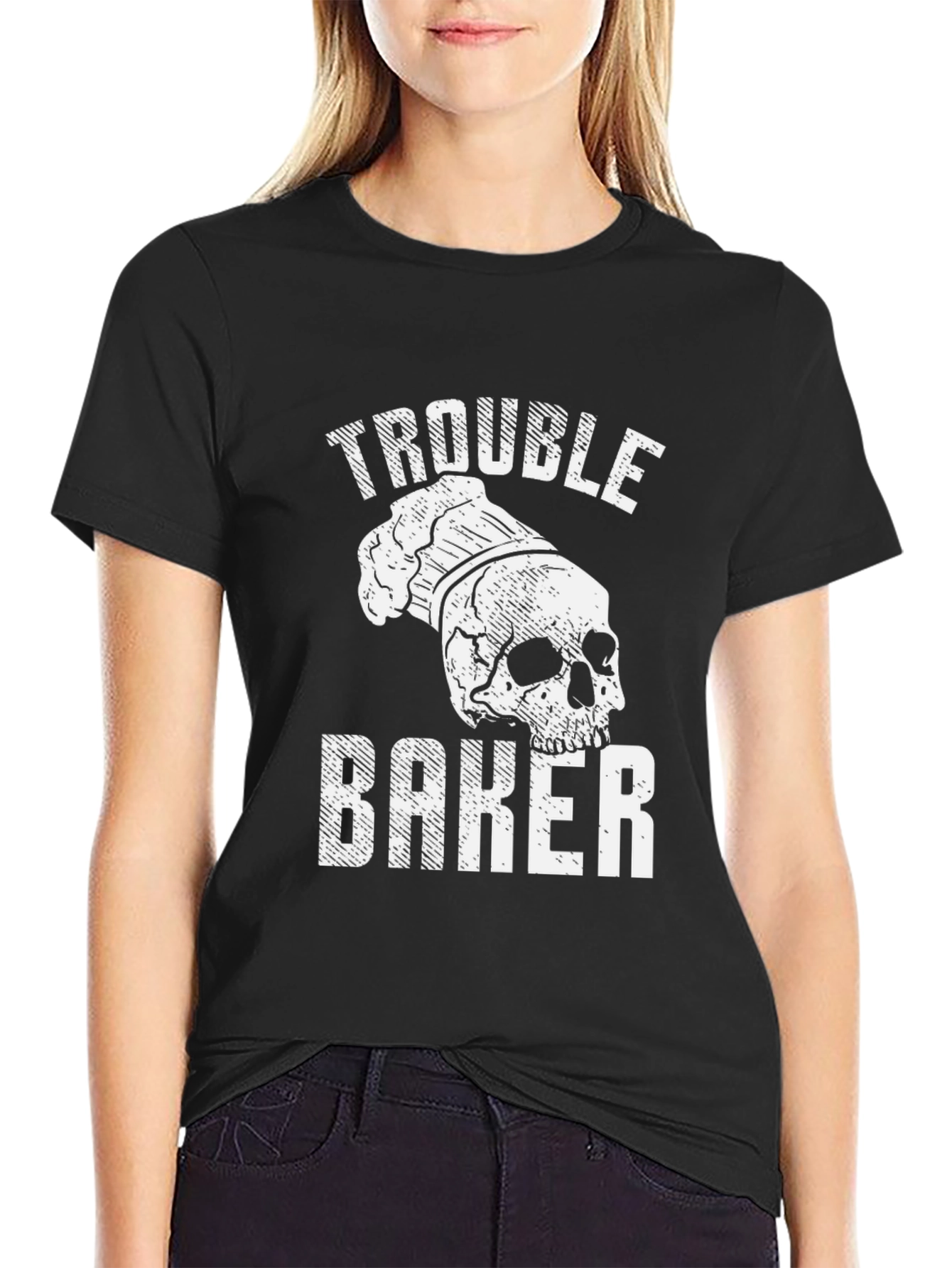 Trouble Baker Skull Chef T-Shirt - Funny Baking Tee