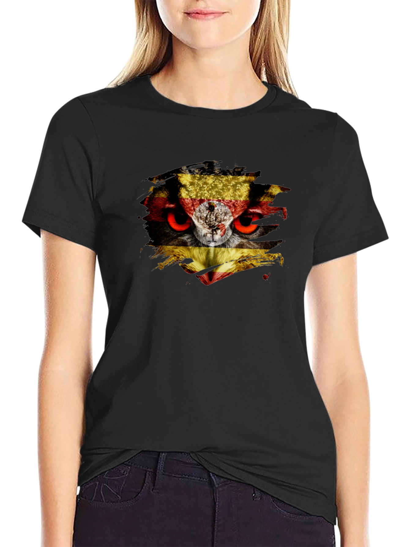 Owl Uganda Flag Graphic Black T-Shirt