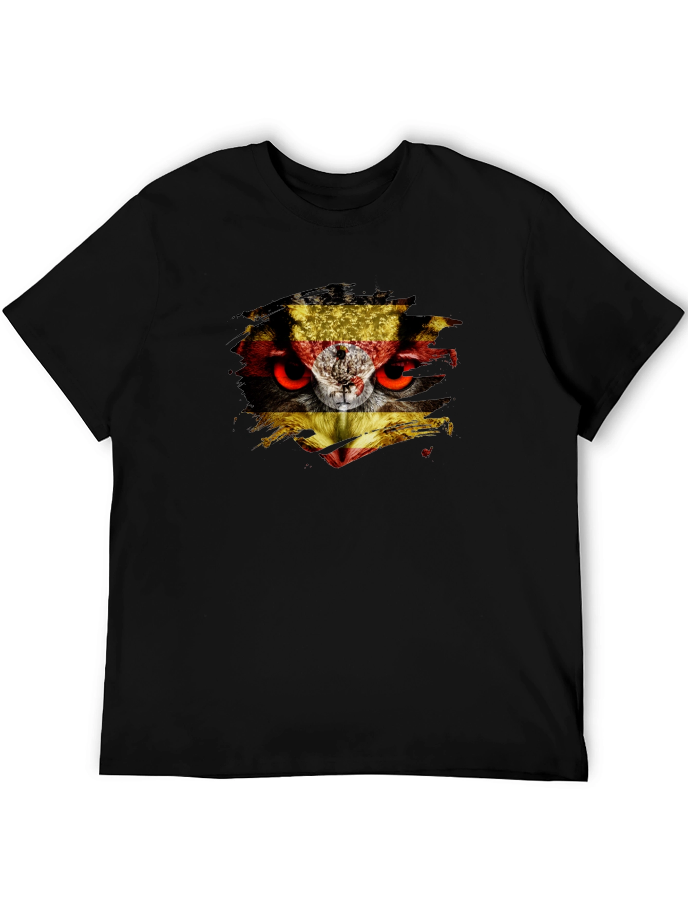 Owl Uganda Flag Graphic Black T-Shirt