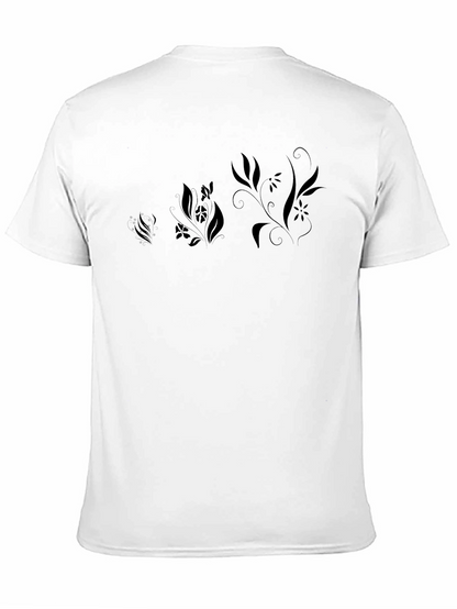 Black Floral Print Mens T-Shirt