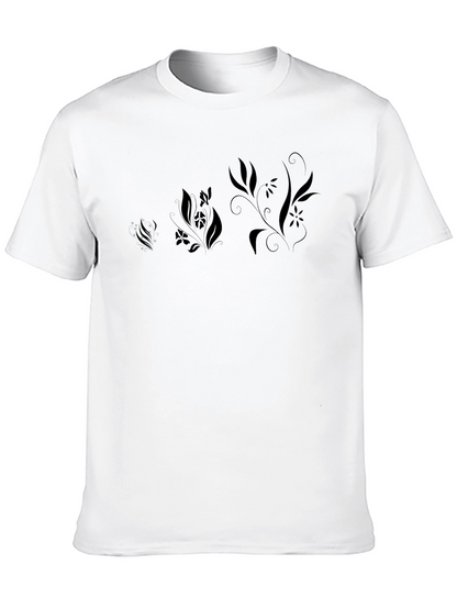 Black Floral Print Mens T-Shirt
