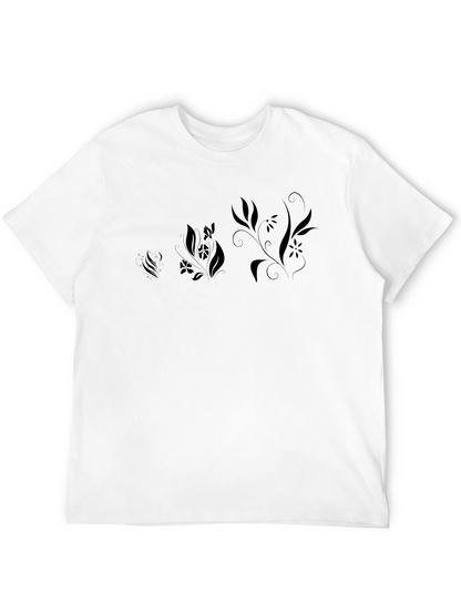 Black Floral Print Mens T-Shirt