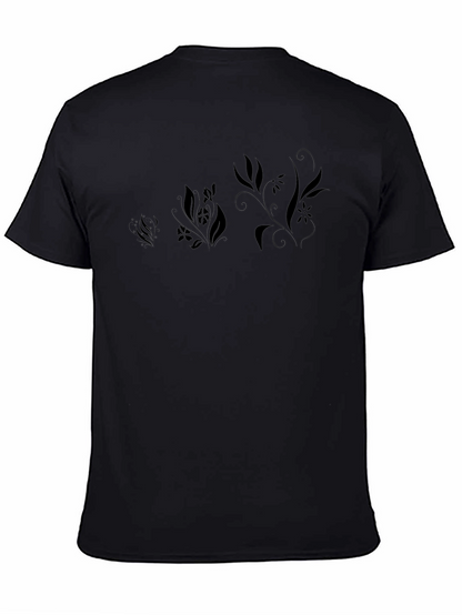 Black Floral Print Mens T-Shirt