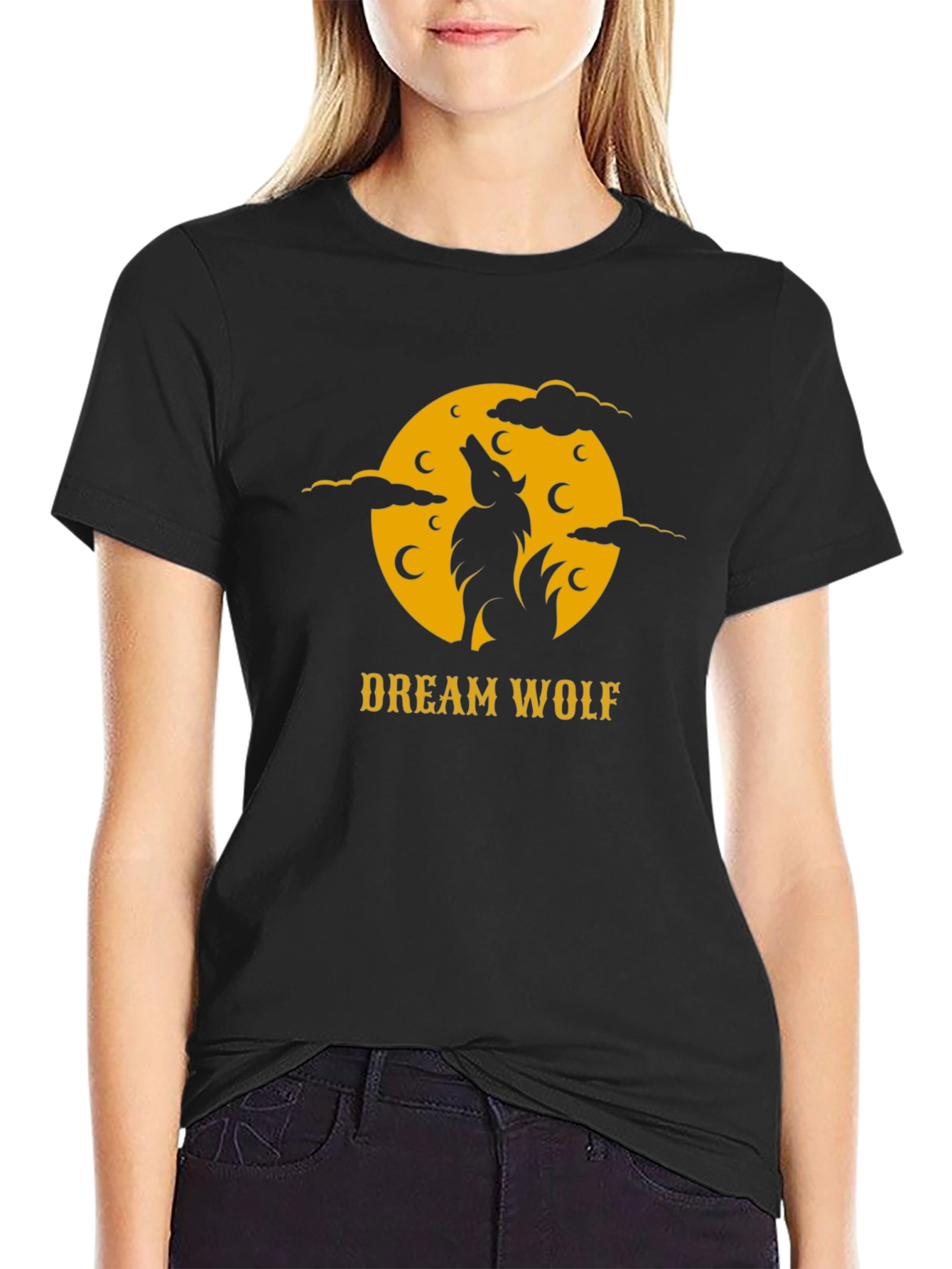 Dream Wolf Black T-Shirt - Nature Inspired Graphic Tee