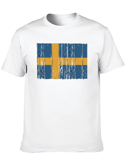 Swedish Flag Graphic Tee - Distressed Wood Style
