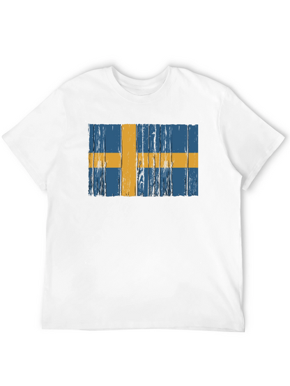 Swedish Flag Graphic Tee - Distressed Wood Style