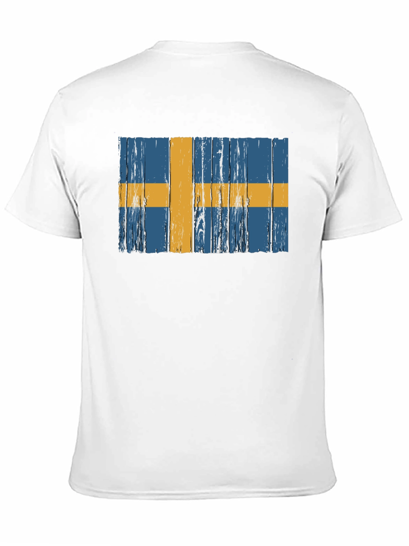 Swedish Flag Graphic Tee - Distressed Wood Style