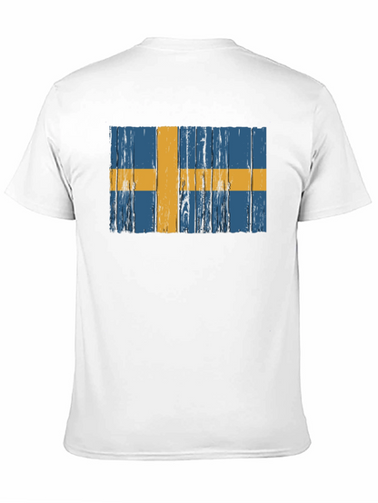 Swedish Flag Graphic Tee - Distressed Wood Style