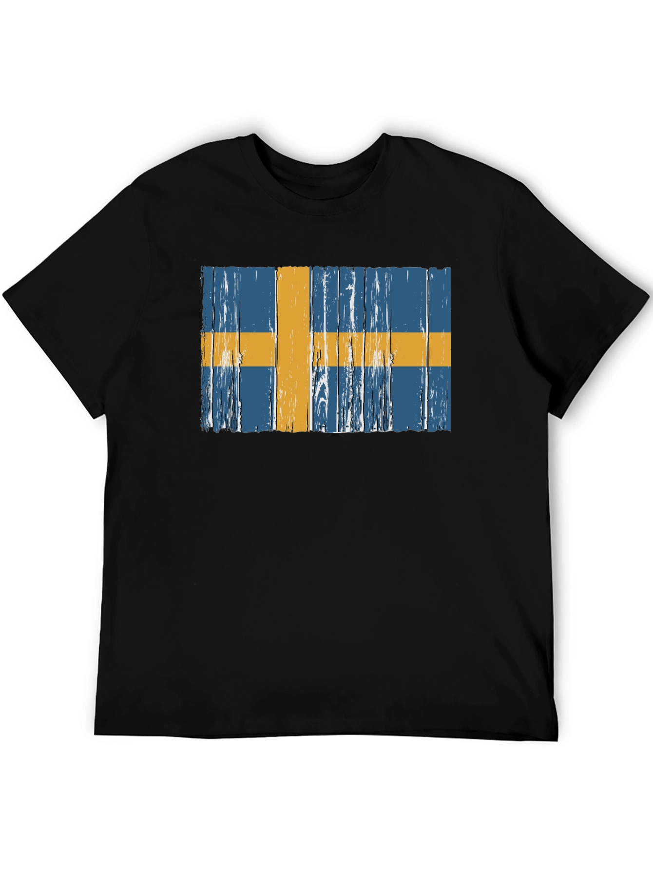 Swedish Flag Graphic Tee - Distressed Wood Style