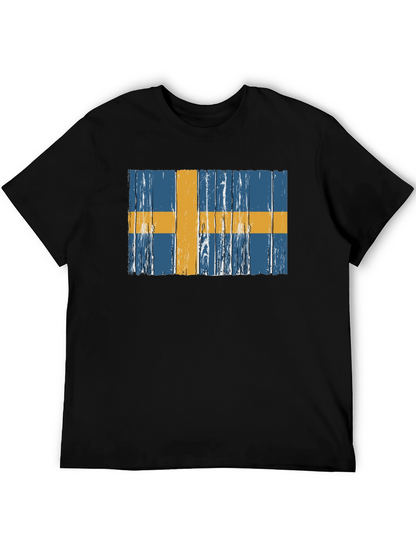 Swedish Flag Graphic Tee - Distressed Wood Style