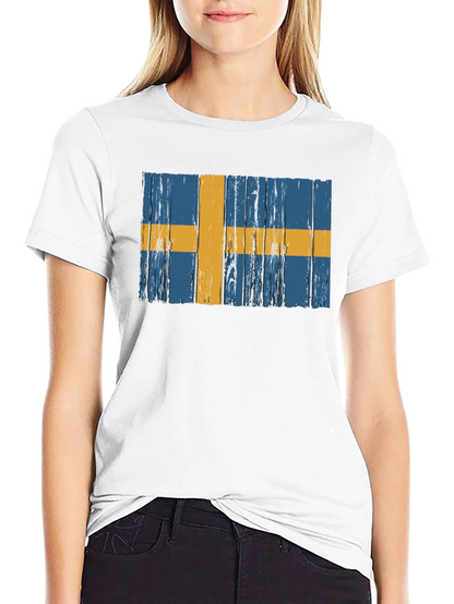 Swedish Flag Graphic Tee - Distressed Wood Style
