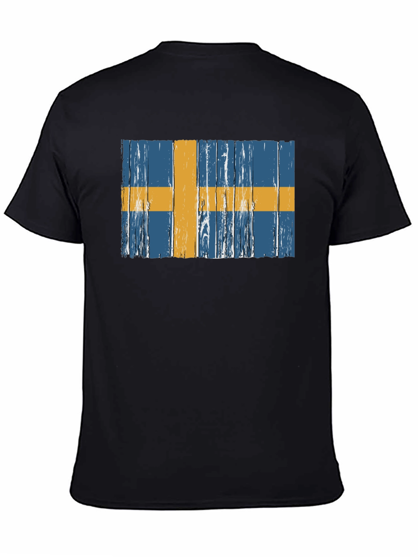 Swedish Flag Graphic Tee - Distressed Wood Style