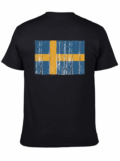 Swedish Flag Graphic Tee - Distressed Wood Style