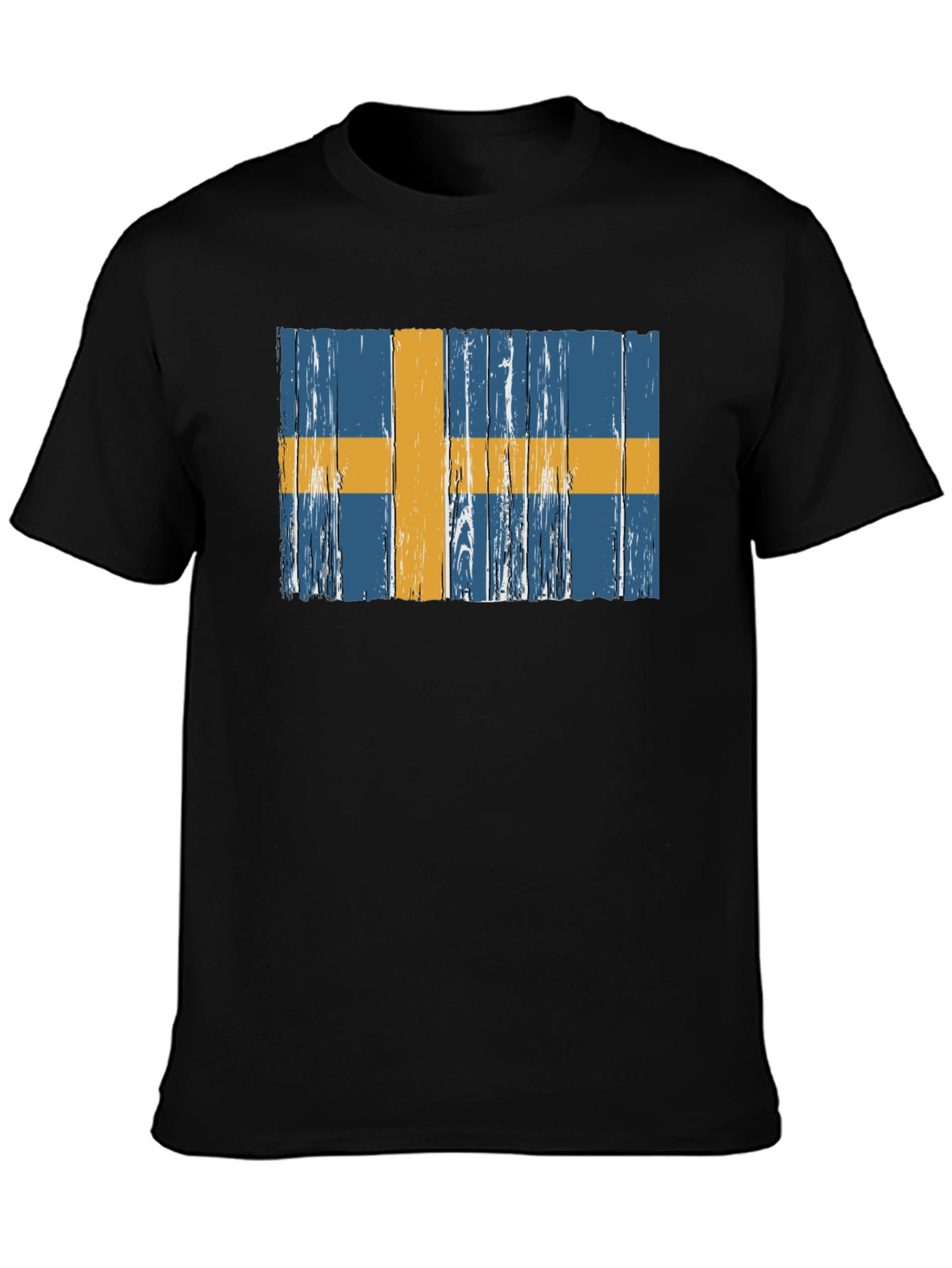 Swedish Flag Graphic Tee - Distressed Wood Style