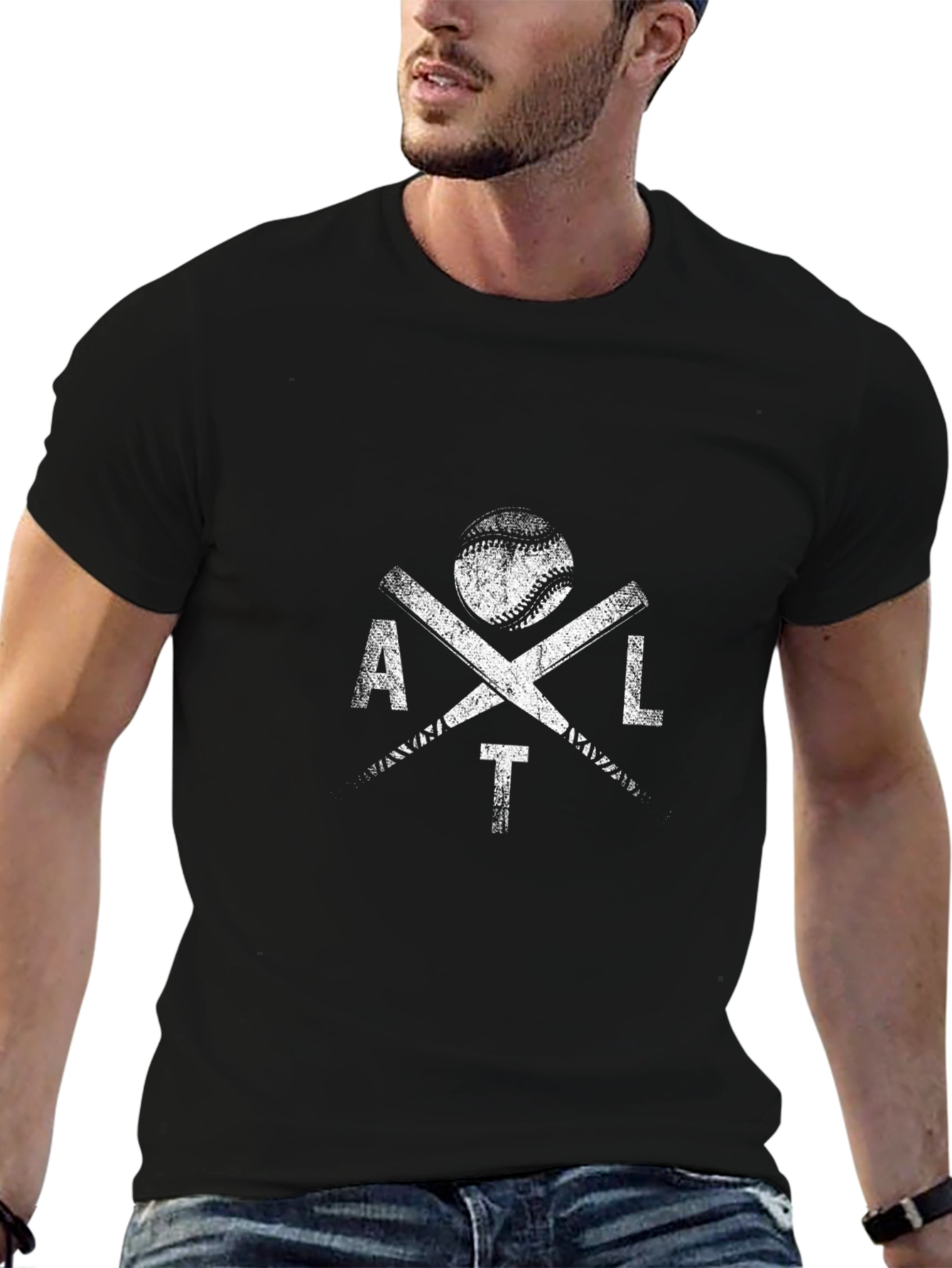 Distressed ATL Baseball Graphic T-Shirt