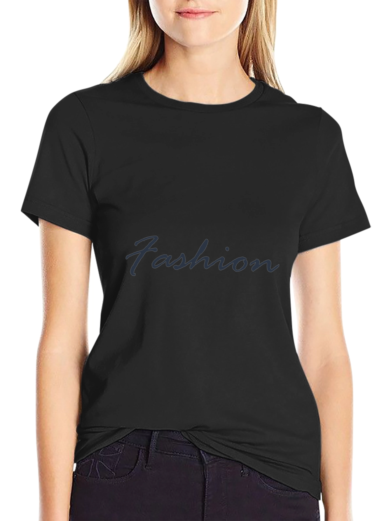 Fashion Mens Black Crew Neck T-Shirt
