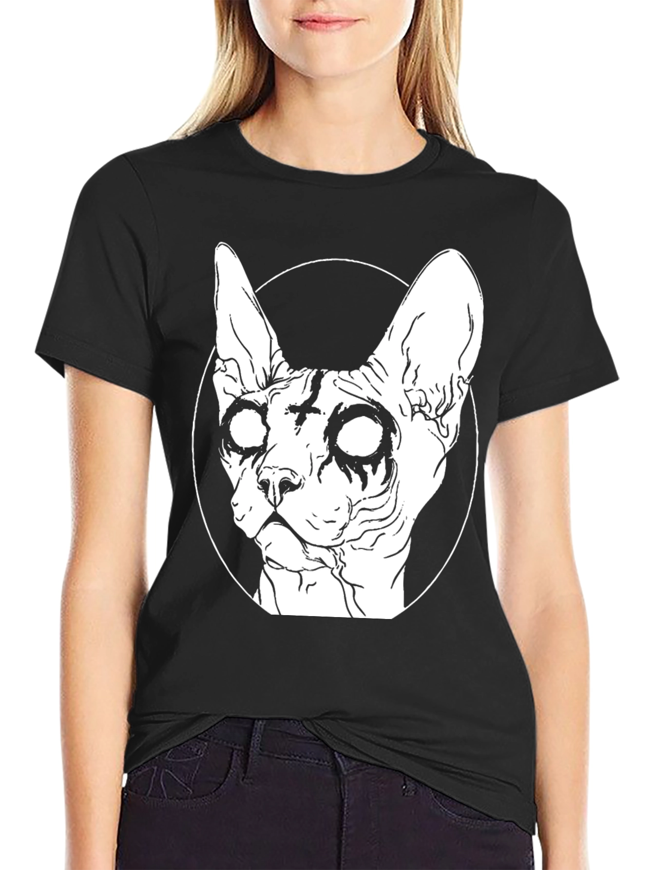 Gothic Cat Graphic T-Shirt - Black